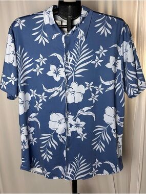 Men's Blue Floral Button-Down Camp Shirt